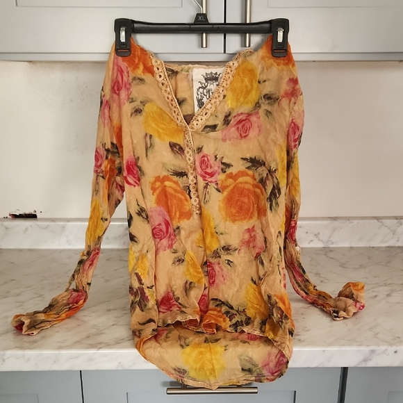 Floral Lace Trim Blouse with Vibrant Hues - Picture 1 of 3